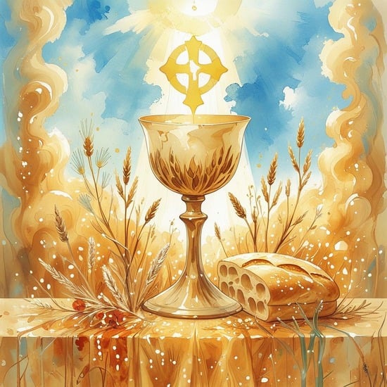 La Parabole du Petit Pain qui Devient Jésus. Pain et vin eucharistique.